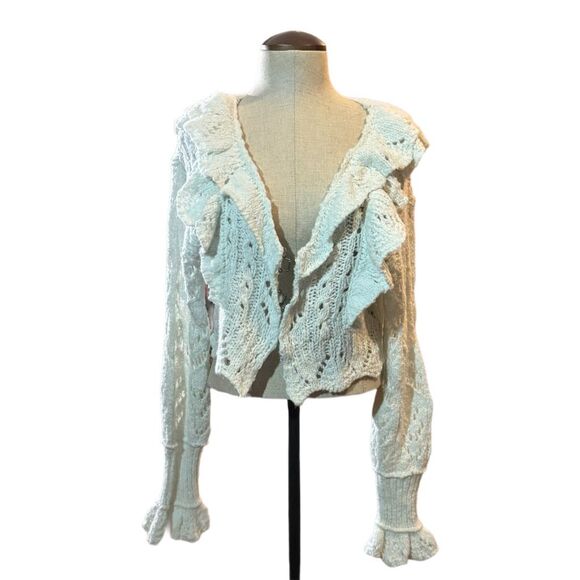 Free People Sweaters - Free People Women's White Knit Cardigan Sweater Size M Boho Cottage Core